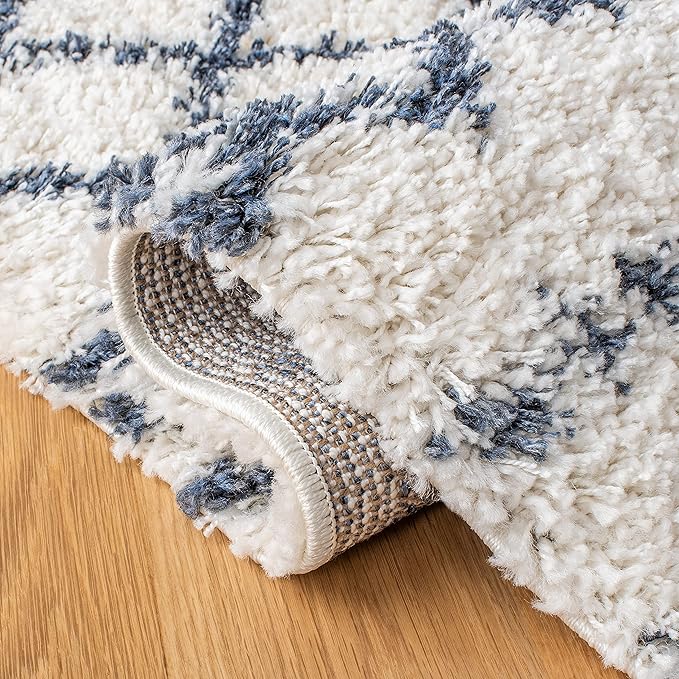 SAFAVIEH Arizona Shag Collection Area Rug - 6'7" Square, Ivory & Slate, Moroccan Design, Non-Shedding & Easy Care, 1.6-inch Thick Ideal for High Traffic Areas in Living Room, Bedroom (ASG741M)