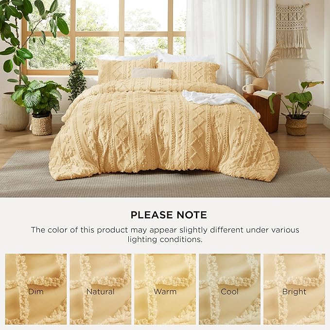 Bedsure Tufted Boho Comforter Set California King - Yellow Boho Bed Set, GentleSoft™ 3 Pieces Farmhouse Shabby Chic Embroidery Bedding, Gifts for Woman, Soft Jacquard Comforter for All Seasons