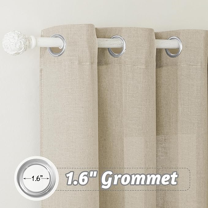 RYB HOME Linen Sheer Curtains, Soft Linen Textured Farmhouse Curtains for Living Room Windows, Extra Long Curtain Panels for Bedroom Dining Area, W 52 x L 95, Set of 2, Beige