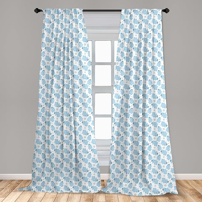 Ambesonne Animal Cartoon 2 Panel Curtain Set, Happy Smiling Pattern with Dots Animal, Lightweight Window Treatment Living Room Bedroom Decor, Pair of - 28" x 84", Pale Blue Sky Blue White