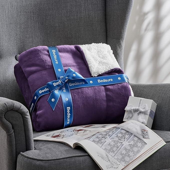 Bedsure GentleSoft Sherpa Fleece Blankets King Size for Bed - Thick and Warm Throw for Girls and Women, Soft Fuzzy Plush King Blanket for Winter, Purple, 108x90 Inches