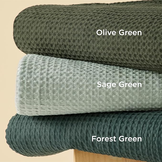 Bedsure Cotton Duvet Cover King - 100% Cotton Waffle Weave Forest Green Duvet Cover King Size, GentleSoft™ and Breathable Bedding Set for All Season, 3 Pieces, 104"x90"