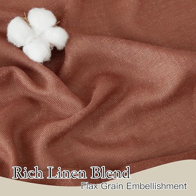 RYB HOME 108 inch Terracotta Fall Curtains Linen Woven - Shabby Chic Modern Elegant Semi Translucent Sheer Drapes Sun Filter for Sliding Glass Door Doorway Hotel, Wide 52 by Long 108, 2 Panels