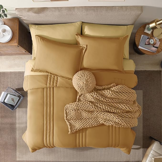 Monbix Full Comforter Set - 7 Pieces Desert Yellow Bed in a Bag Full Size Bedding Sets with Comforters, All Seasons Down Alternative Comforter with Sheets,Pillowcases & Shams