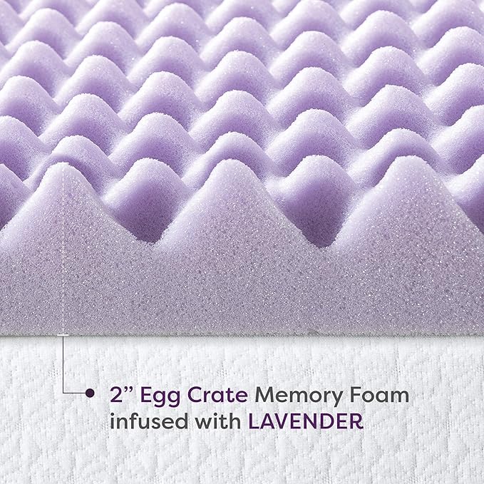 Best Price Mattress 2 Inch Egg Crate Memory Foam Mattress Topper with Soothing Lavender Infusion, CertiPUR-US Certified, Dorm Essentials, King