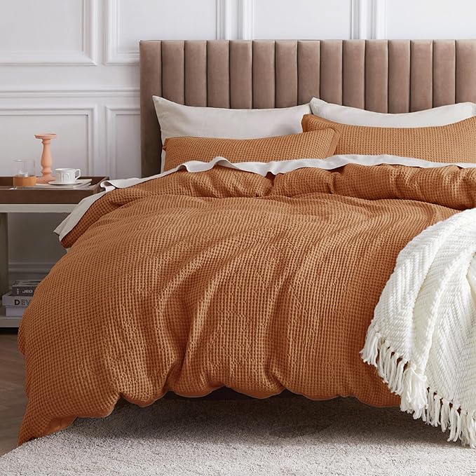 Bedsure Cotton Duvet Cover King - 100% Cotton Waffle Weave Hazel Duvet Cover King Size, GentleSoft™ and Breathable Bedding Set for All Season, 3 Pieces, 104"x90"