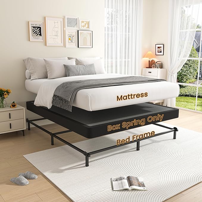 MAF 5 Inch Twin XL Box Spring and Cover Set, Low Profile Metal Box Spring 3500 lbs Black Heavy Duty Metal Mattress Foundation with BoxSpring Cover, No Squeaky, Easy Assembly