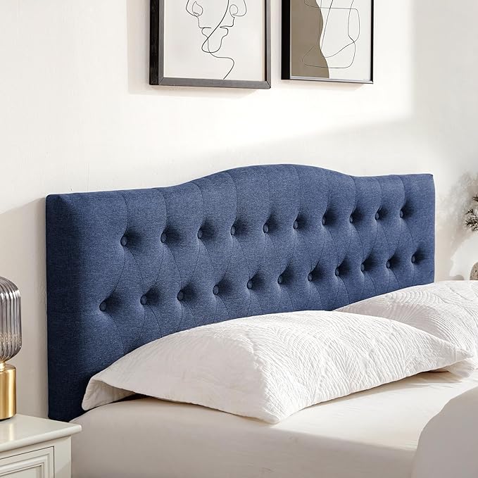 Tufted Upholstered Headboard King Size, Sturdy & Durable Solid Wood Bed headboard, Fabric Headboard Adjustable Height from 37” to 51”, Modern Button Diamond Design Head Board, Blue