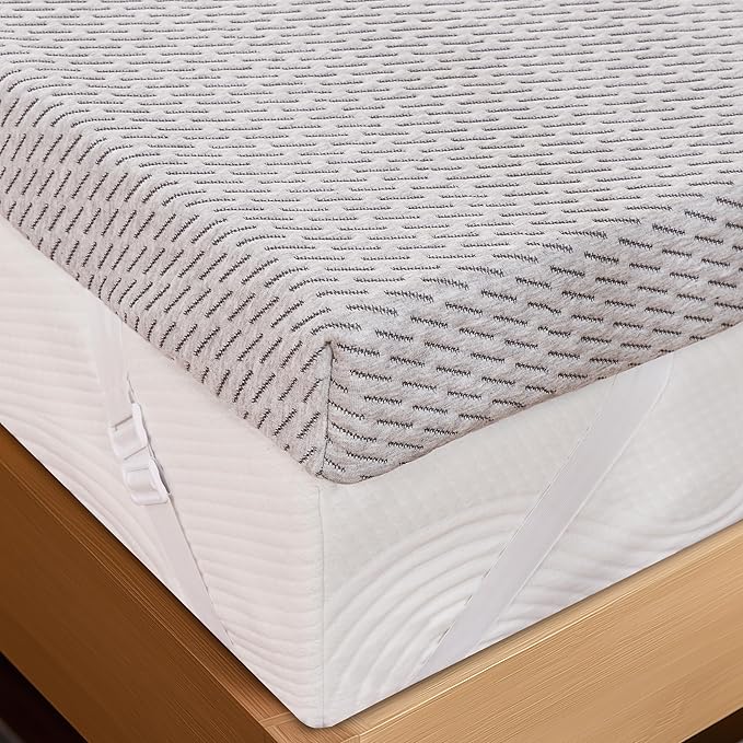 Subrtex Cover for Mattress Topper Full Size 4 Inch (Only Cover) Mattress Topper Protector Bedding Removable Encasement with Zipper Closure