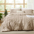 Bedsure Tufted Boho Comforter Set Oversized King - Khaki Boho Bed Set, GentleSoft™ 3 Pieces Farmhouse Shabby Chic Embroidery Bedding, Gifts for Woman, Soft Jacquard Comforter for All Seasons
