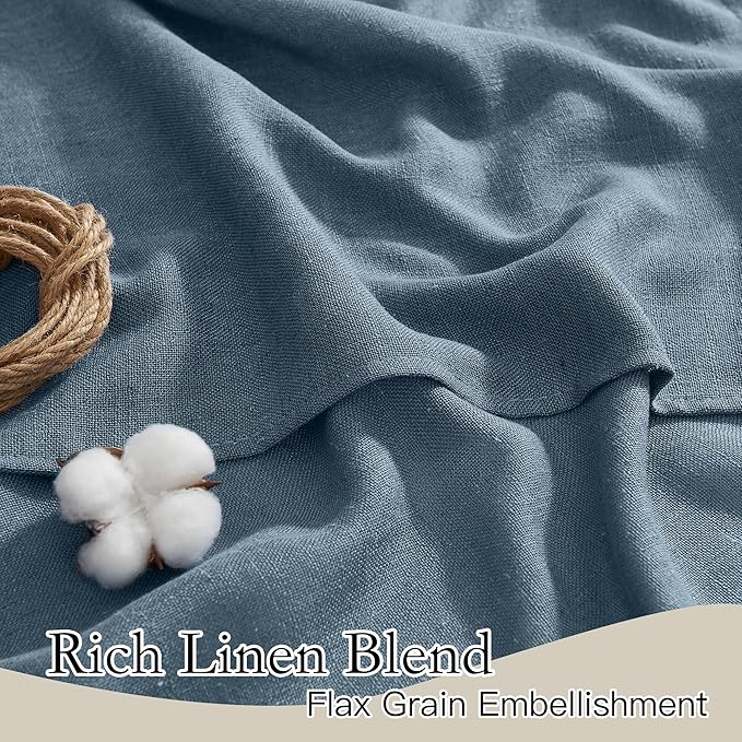 RYB HOME Natural Semi Sheer Curtains - Linen Texture Light Filtering Privacy Lightweight Wrinkle-Resistant Washable Vintage Drapes for Kitchen Home Office, W 60 x L 95 inches, Stone Blue, 1 Panel
