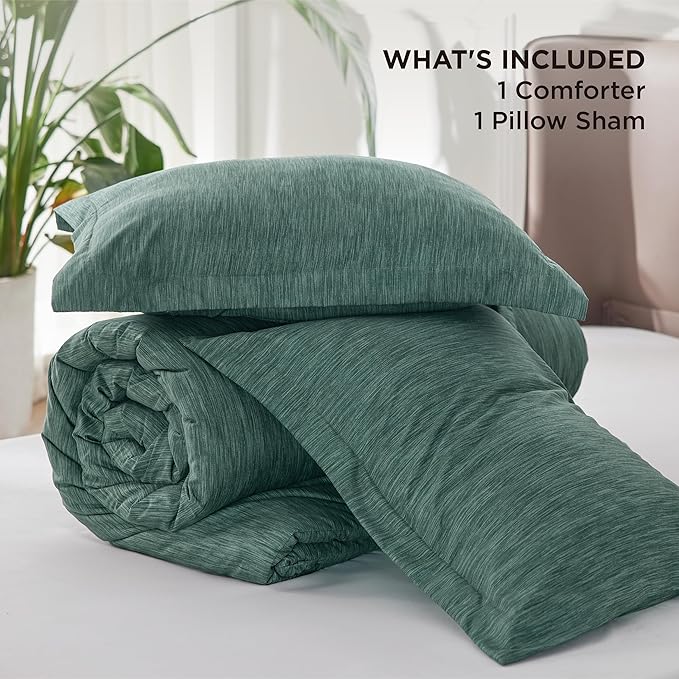 Bedsure Twin/Twin XL Comforter Set - Emerald Green Soft Bedding for All Seasons, Cationic Dyed Bed Set, 2 Pieces, 1 Twin Size Comforter (68"x88") and 1 Pillow Sham (20"x26"+2")
