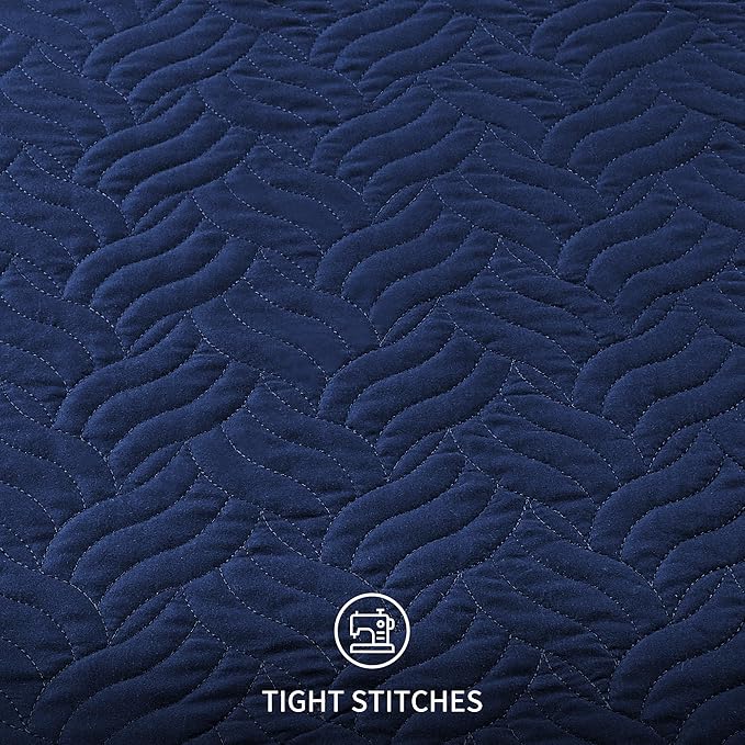 Love's cabin Twin Quilt Set Navy Blue Bedspreads - Soft Bed Summer Lightweight Bedspread Comforter - Modern Style Wave Pattern Coverlet for All Season - 2 Pieces (1 Quilt, 1 Pillow Sham)