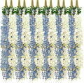 Giegxin 36 Pcs Artificial Wisteria Hanging Flowers 3.6 ft Artificial Fake Wisteria Vine Rattan Hanging Garland Silk Flowers String for Wall Home Wedding Party Greenery Decorations (Blue,White)