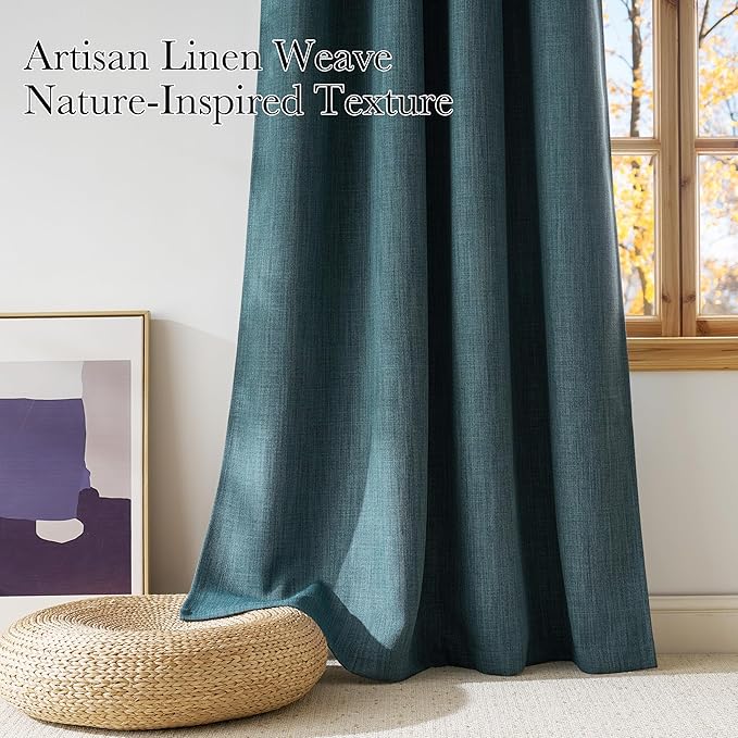 NICETOWN Short Faux Linen Greyish Green Blackout Curtains 63 inches Long for Kitchen - Privacy Panels for Living Room Bedroom, Modern Farmhouse Style Easy Care Grommet Top, 2 Panels, W42 by L63
