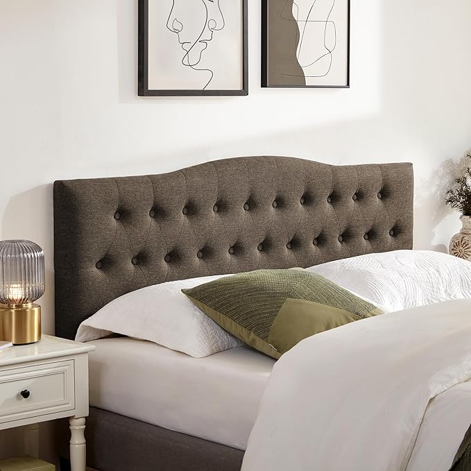 Tufted Upholstered Headboard Full Size, Sturdy and Durable Solid Wood Bed headboard, Fabric Headboard Adjustable Height from 37” to 51”, Button Diamond Design Head Board, Chocolate
