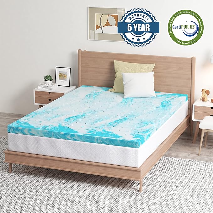 EGO Topper 4 Inch Twin Memory Foam Mattress Topper, Gel Foam Mattress Topper for Pressure Relief, Ventilated Design Bed Topper in a Box, CertiPUR-US Certified, 38"×75", Medium