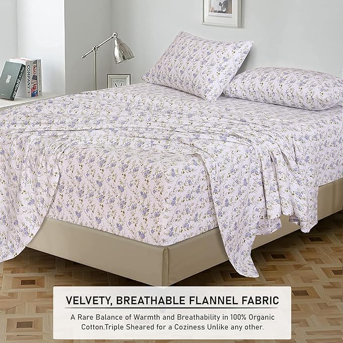 RUVANTI Flannel Sheets King Size - 100% Cotton Brushed King Size Sheets Set - Deep Pockets 16 Inches Bed Sheets - All Seasons Breathable & Extra Soft - Warm & Cozy, 4 Piece, Sand Rose
