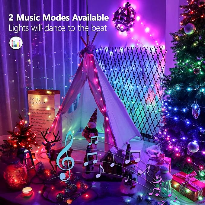 BrizLabs Christmas Fairy String Lights, 33ft 100 LED Color Changing Christmas Fairy Lights with Remote Timer, USB Rainbow Xmas Light Music Sync RGB Twinkle Light for Xmas Halloween Home Party Wedding
