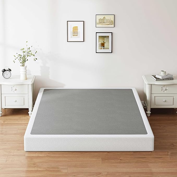 ZIYOO Box Spring Queen and Cover Set, 9 Inch High Profile Easy Assembly Mattress Foundation with Easy Clean Bed Skirt/Heavy Duty Metal Steel Structure/Quiet Noise-Free
