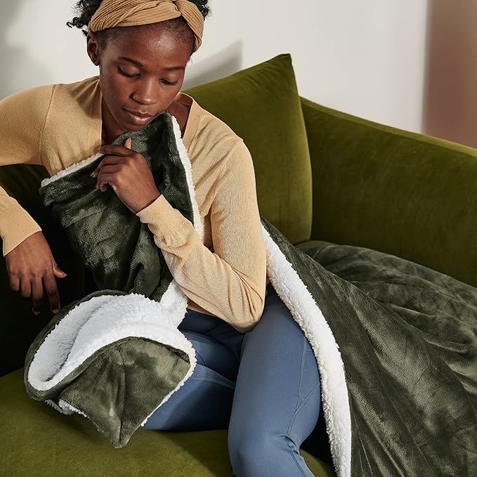 Bedsure GentleSoft Sherpa Fleece Blankets King Size for Bed - Thick and Warm Throw for Women and Men, Soft Fuzzy Plush King Blanket for Winter, Olive Green, 108x90 Inches