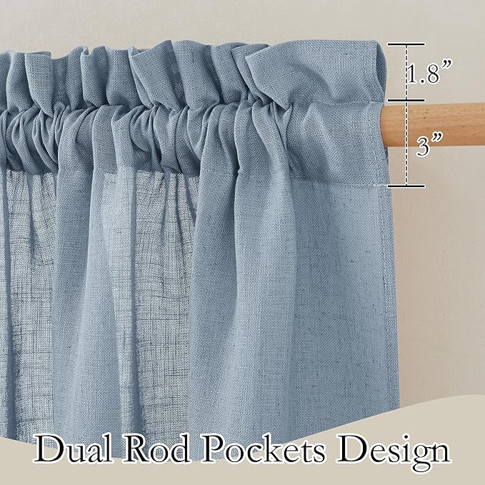 RYB HOME Flax Linen Blend Curtains 102 inches Long for Living Room, Semi Translucent Privacy Protection Light Filtering Decorative Drapes for Bedroom, W 52 x L 102 inches, Dusty Blue, 2 Panels