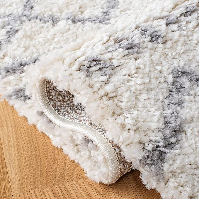 SAFAVIEH Arizona Shag Collection Area Rug - 9' x 12', Ivory & Grey, Moroccan Design, Non-Shedding & Easy Care, 1.6-inch Thick Ideal for High Traffic Areas in Living Room, Bedroom (ASG741F)