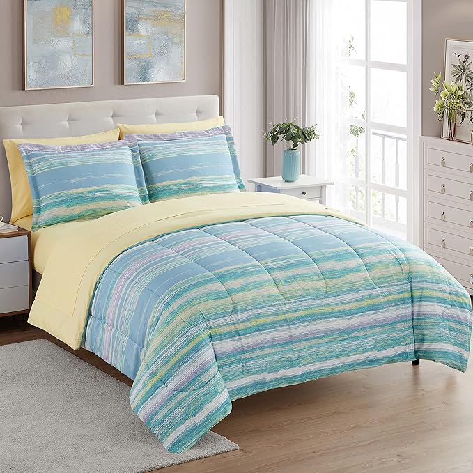 Sweet Home Collection 7 Piece Comforter Set Bag Solid Color All Season Soft Down Alternative Blanket & Luxurious Microfiber Bed Sheets, Sorento, Full