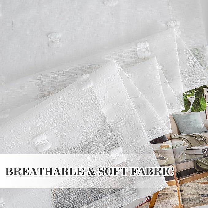 MYSKY HOME White Curtains for Bedroom 72 Inch Length Long Sheer Curtains for Kids Room Nursery Curtains with White Patched Design Rod Pocket Privacy Window Drapes Dining Room 52" x 72" 2 Panels