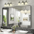 CHAMROR 55x36 Inch Black Metal Framed Bathrrom Mirror for Wall, Black Rounded Rectangle Mirror, Matte Black Bathroom Vanity Mirror, Anti-Rust, Tempered Glass, Hangs Horizontally or Vertically