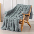 Tuddrom Decorative Extra Soft Faux Fur Blanket Queen Size 80"x90",Solid Reversible Fuzzy Fluffy Cozy Plush Fleece Comfy Microfiber Fur Blanket for Couch Sofa Bed,Gray Blue