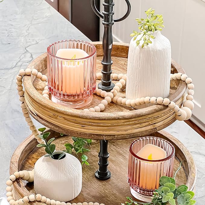 Blush Pink Vintage Ribbed Glass Tealight Votive Candle Holders by Kate Aspen (Set of 6), Pink Decor, Boho Decor, Shelf Decoration, Rose Gold Look | Perfect Hostess Gift