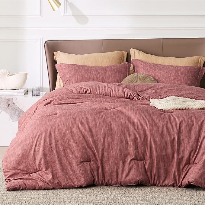 Bedsure King Size Comforter Set - Pink Clay Soft Bedding for All Seasons, Cationic Dyed Bed Set, 3 Pieces, 1 King Size Comforter (104"x90") and 2 Pillow Shams (20"x36"+2")
