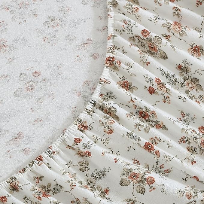 Laura Ashley - Flannel Sheets Full Size, Anti-Pilling & Wrinkle Resistant Cotton, Touchably Soft for All-Season Comfort - Bed Sheets with Matching Pillowcases & Fitted Sheet (Le Fleur Orange)