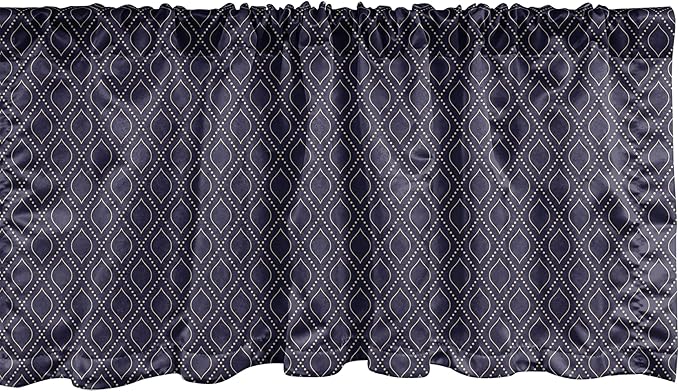 Ambesonne Navy Blue Window Valance, Geometric Dotted Pattern Design with Abstract Ogee Shapes Grid Ornament Tile, Curtain Valance for Kitchen Bedroom Decor with Rod Pocket, 42" x 18", Dark Blue Tan