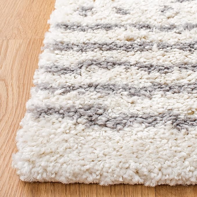 SAFAVIEH Arizona Shag Collection Area Rug - 3'2" Square, Ivory & Grey, Moroccan Design, 1.6-inch Thick, Non-Shedding, Ideal for High Traffic Areas in Living Room, Bedroom, Dining (ASG741F-3SQ)