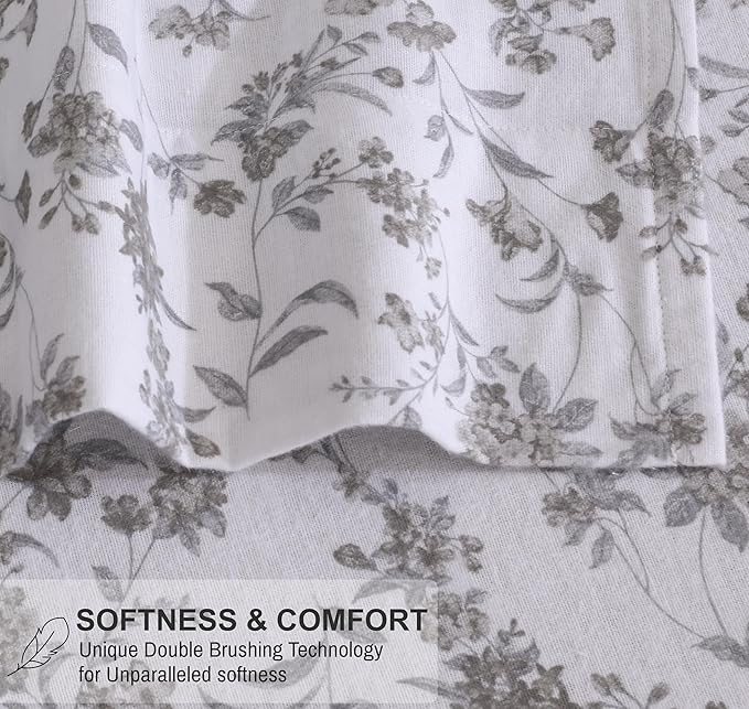 RUVANTI Flannel Sheets Queen Size - 100% Cotton Double Brushed Bed Sheets, Deep Pockets 16 Inches Queen Sheet Set, All Seasons Breathable & Extra Soft - Warm & Cozy, 4 Piece, Vintage Flora