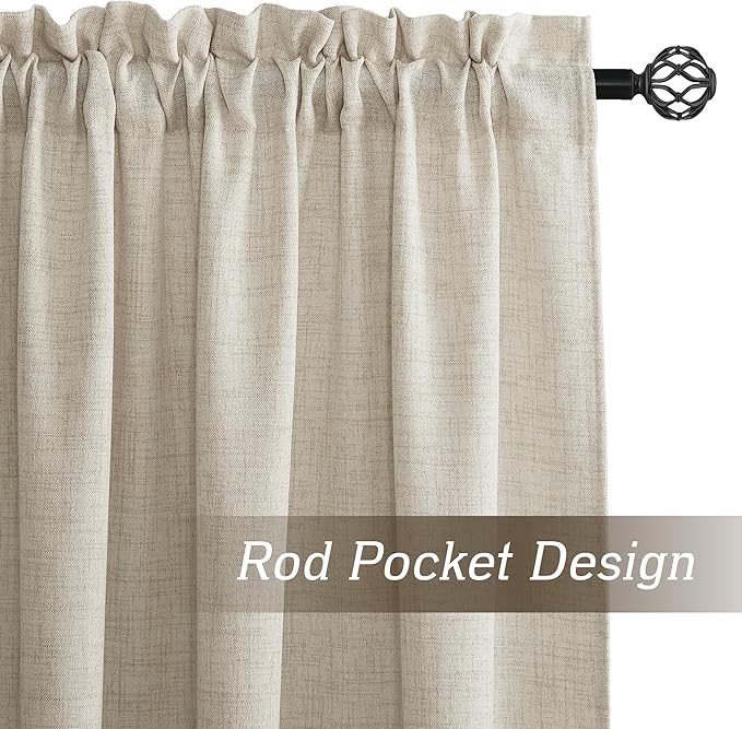 RYB HOME Natural Beige Linen Sheer Curtains 102 inches Long for Living Room and Dining Room, Weave Textured/Rod Pocket, Light Filtering Sheer Curtains and Drapes, W 52 x L 102 inches, 2 Panels Set
