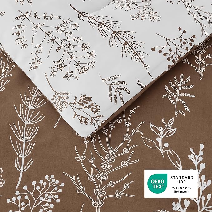 Bedsure Queen Comforter Set - Brown Bed Set, 3 Pieces Cute Floral Bedding, 1 Soft Reversible Botanical Flowers Comforter and 2 Pillow Shams