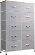 WLIVE Tall Dresser for Bedroom with 10 Drawers, Chest of Drawers, Dressers Bedroom Furniture, Storage Organizer Unit with Fabric Bins for Closet, Hallway, Living Room, Entryway, Light Grey