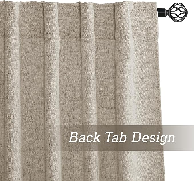 RYB HOME Natural Beige Linen Sheer Curtains 102 inches Long for Living Room and Dining Room, Back Tab/Rod Pocket, Light Filtering Sheer Curtains and Drapes, W 52 x L 102 inches, 2 Panels Set
