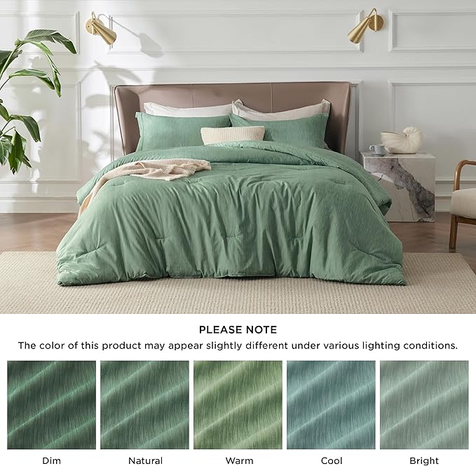 Bedsure Full Comforter Set - Green Soft Bedding for All Seasons, Cationic Dyed Bed Set, 3 Pieces, 1 Full Size Comforter (82"x86") and 2 Pillow Shams (20"x26"+2")