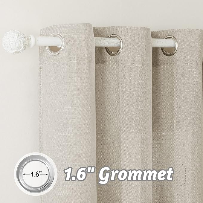RYB HOME Floor to Ceiling Curtains 108 inches Long, Flax Linen Blend Semi Sheer Curtains Soft Airy Half Privavy Drapery for Sliding Door, Bay Window, Living Room, W 52 x L 108 inch, 2 Panels, Angora