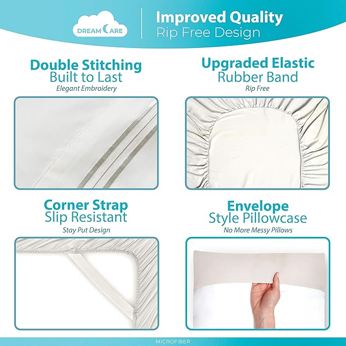 DREAMCARE Queen Sheet Set – 6 pcs Cooling Bed Sheets – up to 21” Deep Pocket Queen Sheets Set – 2500 Supreme Collection – Extra Soft 100% Brushed Microfiber Hotel Luxury with Side Pocket – Ivory