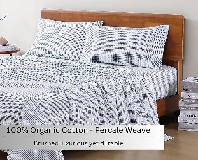 LANE LINEN 100% Organic Cotton Twin Sheets Set - 3 PC Bedding Sheets & Pillowcases - Breathable & Cooling Bed Sheets - Deep Pocket up to 15", Sheets for Twin Size Bed: Polka Dot (Blue)