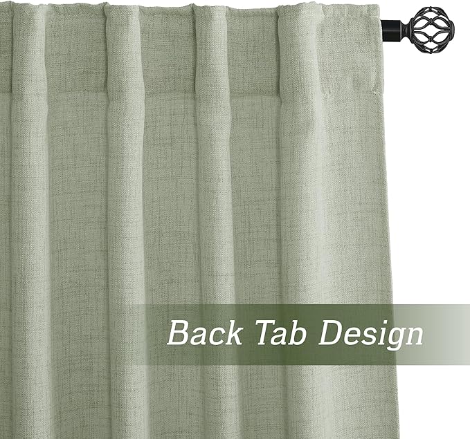 RYB HOME Linen Sheer Curtains and Drapes for Living Room and Dining Room 72 inches Length, Breathable Back Tab/Rod Pocket Semi Sheer Curtains, Sage Green, W 52 x L 72 inches, 2 Panels Set