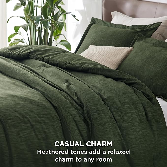 Bedsure California King Comforter Set - Dark Green Soft Bedding for All Seasons, Cationic Dyed Bed Set, 3 Pieces, 1 California King Size Comforter (104"x96") and 2 Pillow Shams (20"x36"+2")