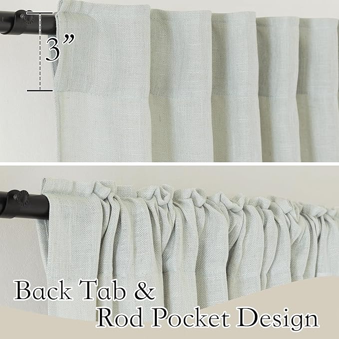 RYB HOME Natural Linen Curtains for Sliding Glass Door Bedroom, Semi Transparent Half Privacy 102 inches Long Rustic Semi Sheer 2 Panels Set, W 52 x L 102 inches, Sage Green, 2 Panels