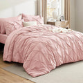 Bedsure Full Comforter Set Pink - Bed in a Bag Full Size Bedding Set 7 Pieces, GentleSoft™ Pintuck Bed Set Gift for Family, Pinch Pleat All Season Comforter with Sheets, Pillowcases & Shams