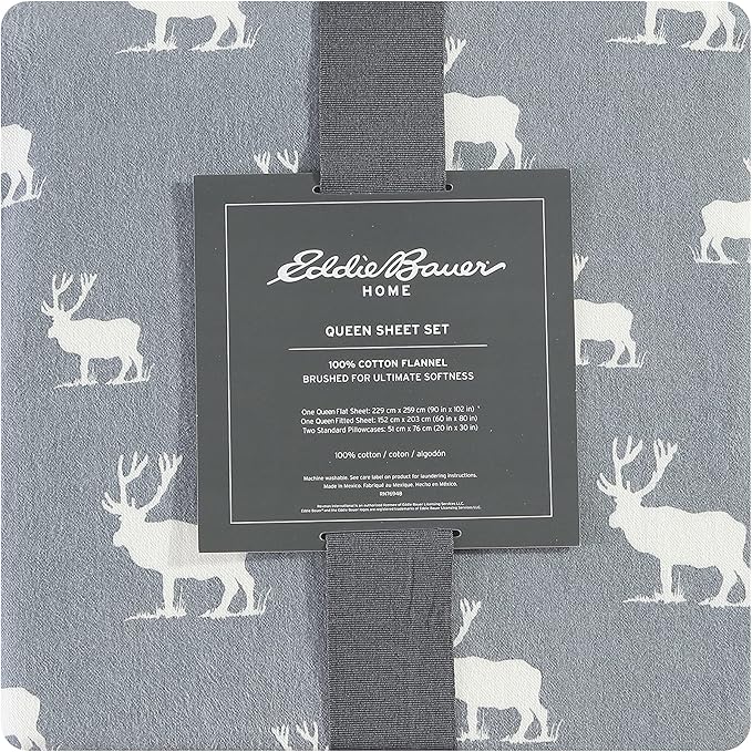 Eddie Bauer - Full Sheets, Cotton Flannel Bedding Set, Brushed For Extra Softness, Cozy Home Decor (Elk Grove, Full)